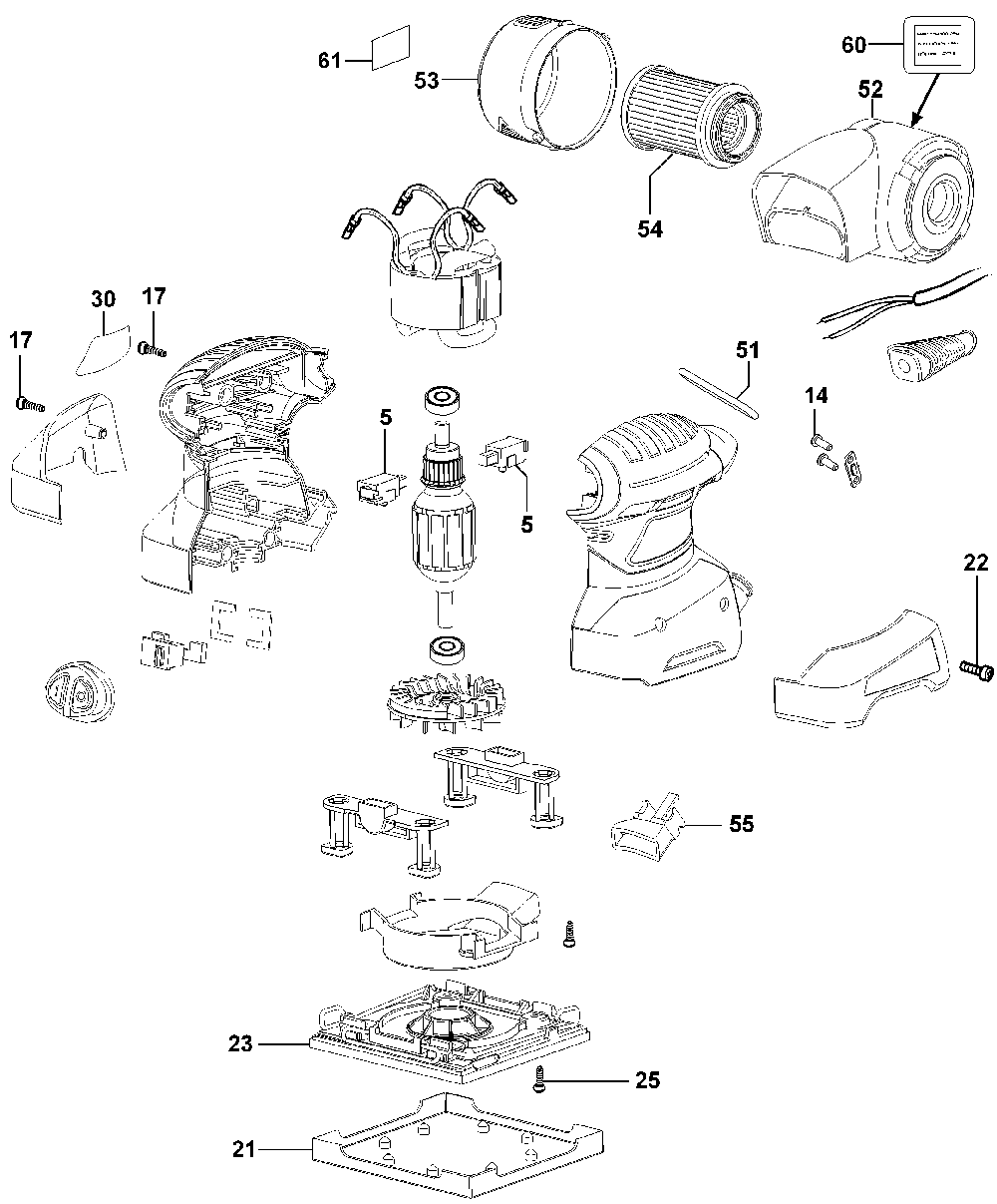 Exploded Diagram A Diagram and Parts List for CYFS2200QS Type 1 Black and Decker Sander Polisher